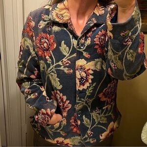 Vintage Anage Tapestry Sequin Beaded Embellished Blue Floral Sunflower Jacket